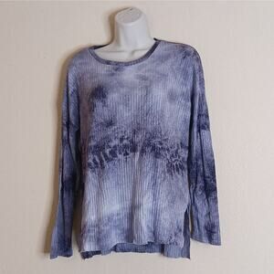 Rue 21 Tunic Top Womens Small Purple Tie-Dye Ribbed Long Sleeve Stretch